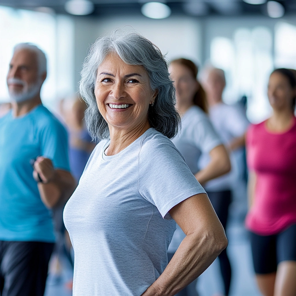 Група активних пенсіонерів на груповому тренуванні